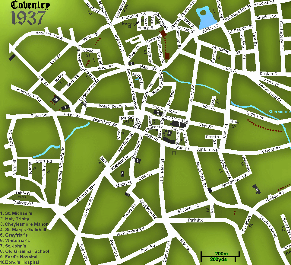Coventry city centre map of 1937